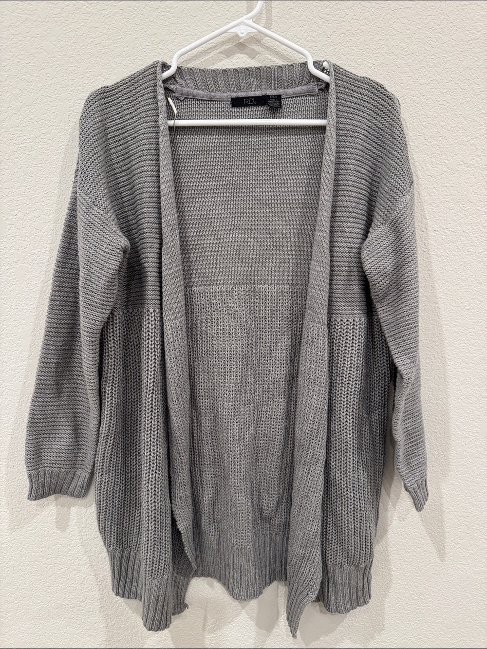 RDI Chunky Open-Front Grey Knit Cardigan - size Small
